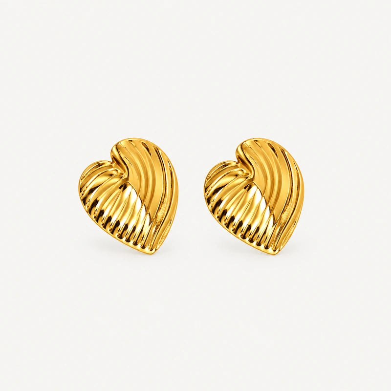 Ribbed Heart Stud Earrings